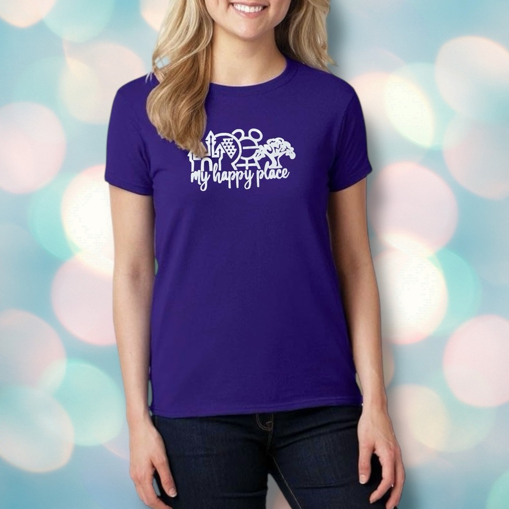 Disney World “My Happy Place” Women’s Purple Short Sleeve Tee Shirt Top Size L
